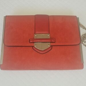ALDO Rochester Oversized Envelope Clutch/Red Suede Crossbody Bag With Gold Chain